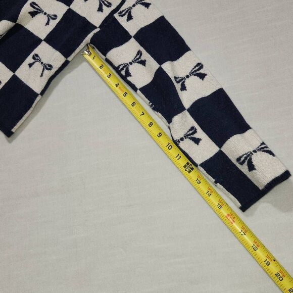 Sincerely Jules Women's Size Large Navy Blue White Bow Print Cropped Sweater - Picture 8 of 10
